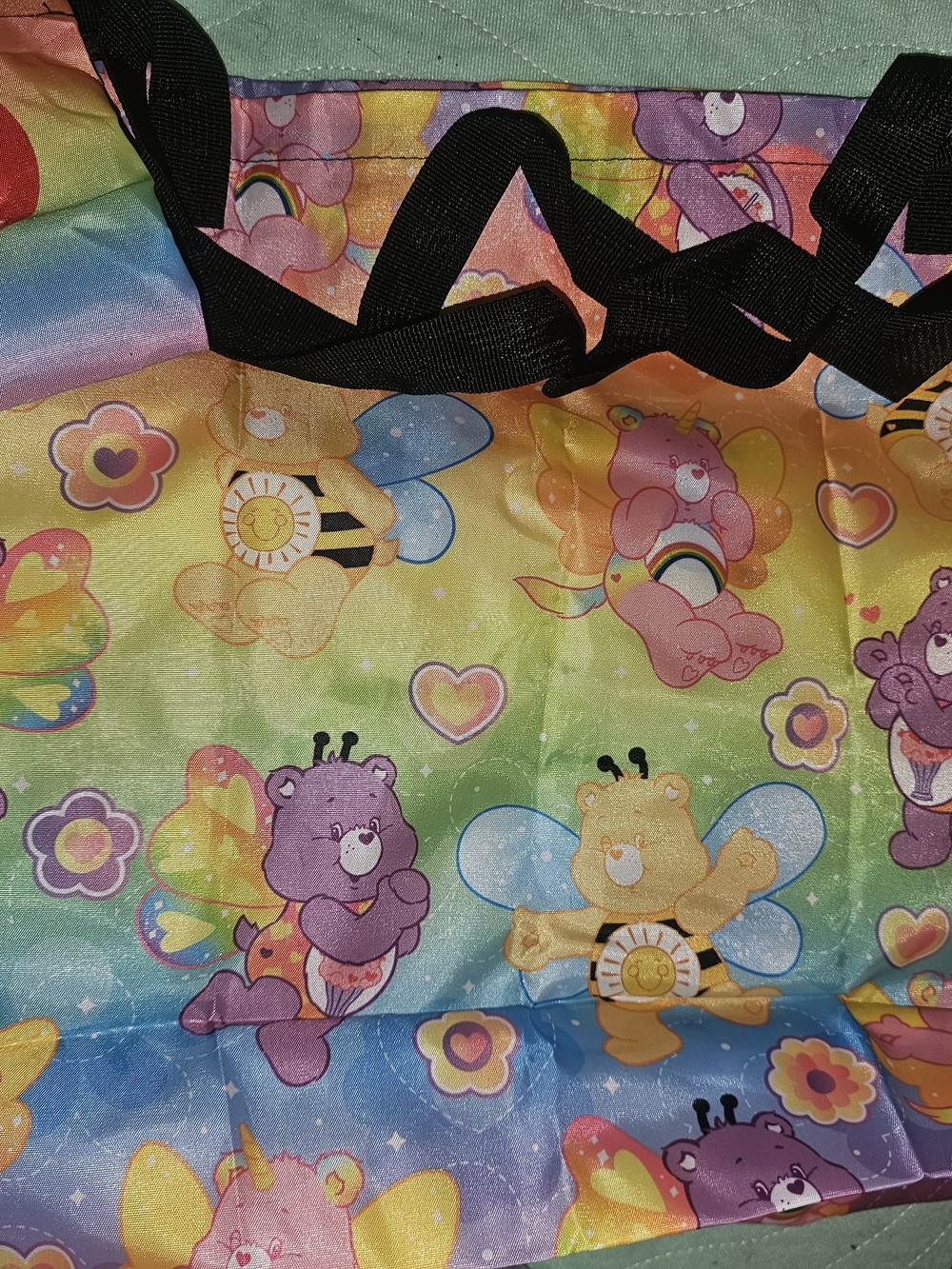 Colorful Rainbow Care Bears Print Tote Bag